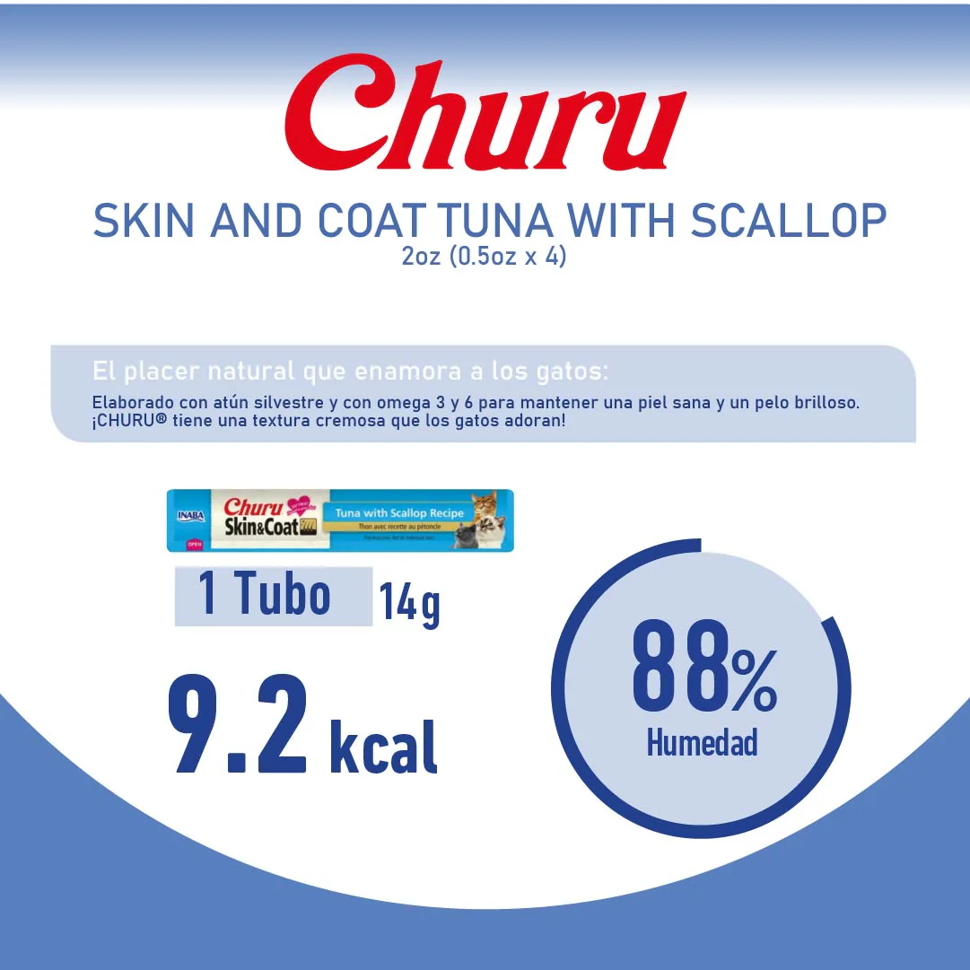 Churu Skin & Coat Tuna with Scallop – Caja con 6 Bolsas