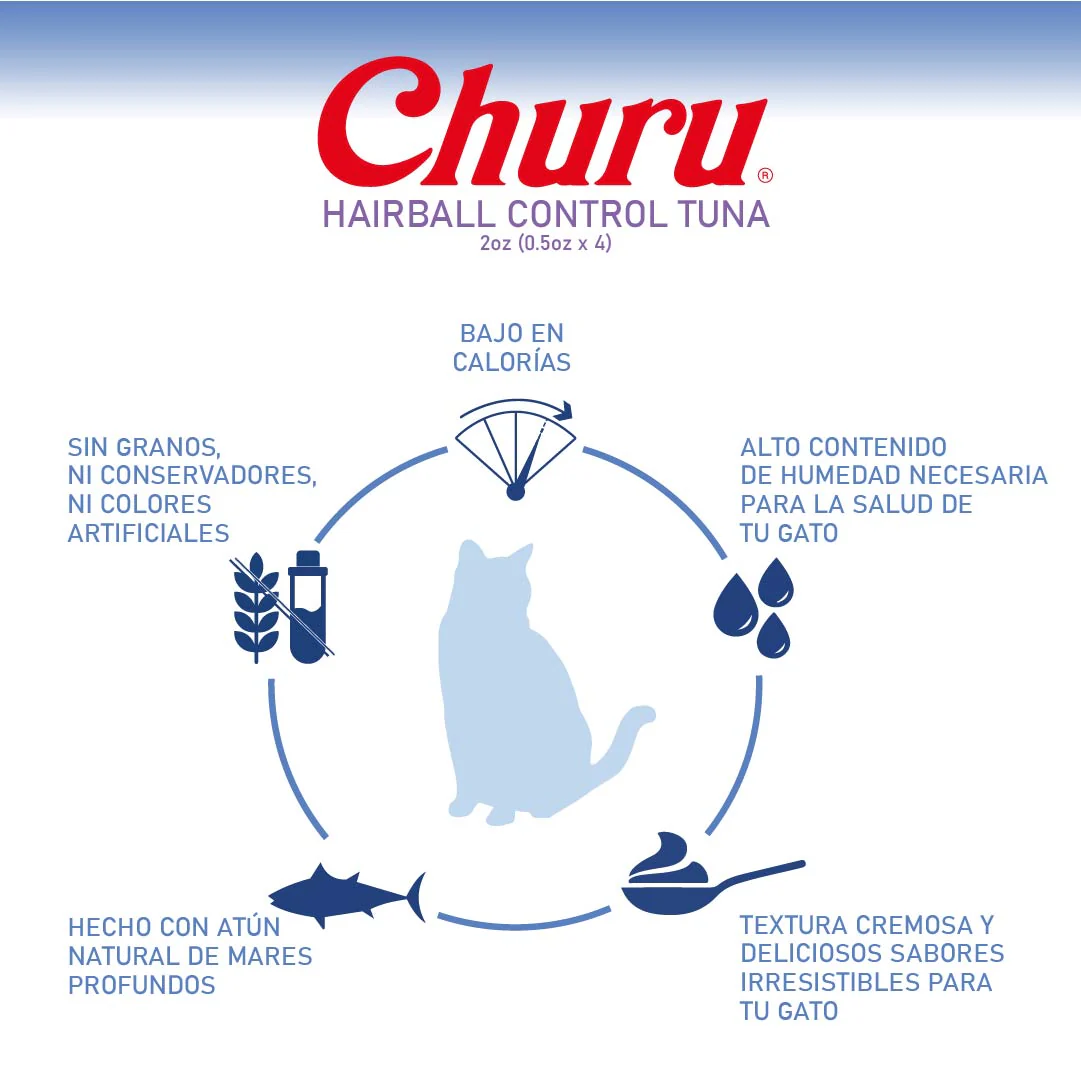 Churu Hairball Caja con 6 Bolsas (4 Tubos c/u) – Snack para Gatos Control Bolas de Pelo