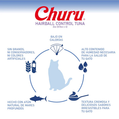 Churu Hairball Caja con 6 Bolsas (4 Tubos c/u) – Snack para Gatos Control Bolas de Pelo