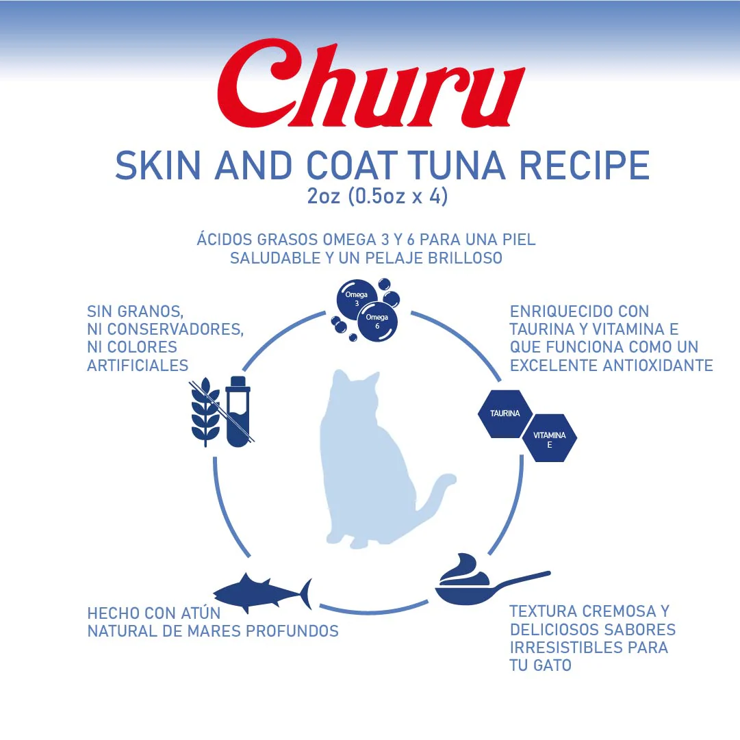Churu Skin & Coat Tuna – Caja con 6 Bolsas (4 Tubos c/u)