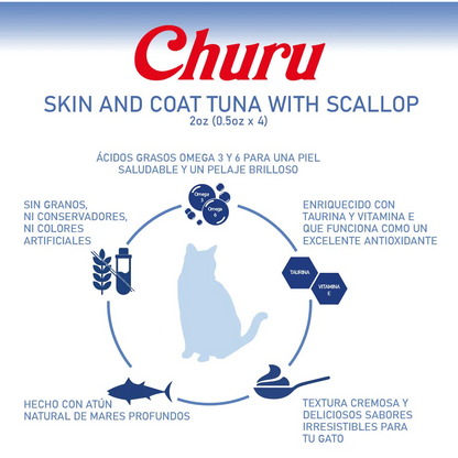 Churu Skin & Coat Tuna with Scallop – Caja con 6 Bolsas