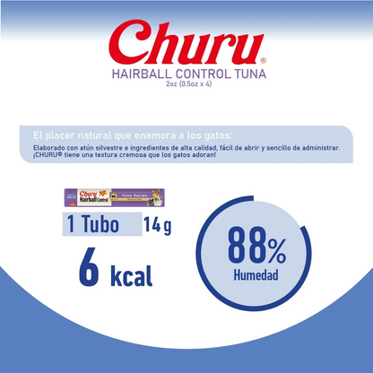 Churu Hairball Caja con 6 Bolsas (4 Tubos c/u) – Snack para Gatos Control Bolas de Pelo