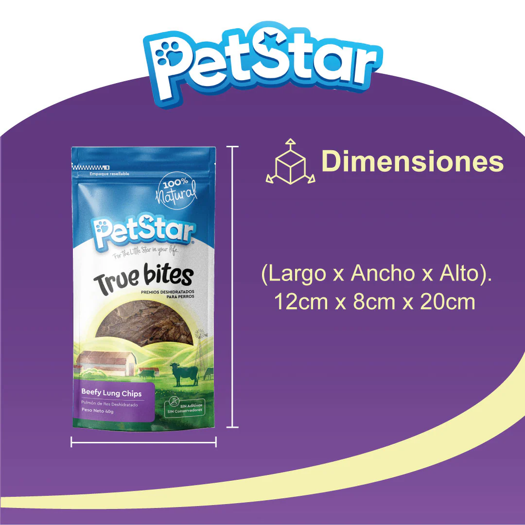 True Bites Beefy Lung Chips – Premios para Perro