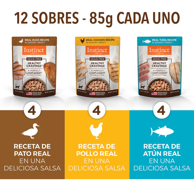 Instinct Original Healthy Cravings Alimento Húmedo para Gato, Mix de Recetas, Pack 12 sobres de 85 g