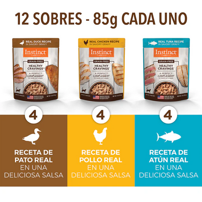 Instinct Original Healthy Cravings Alimento Húmedo para Gato, Mix de Recetas, Pack 12 sobres de 85 g