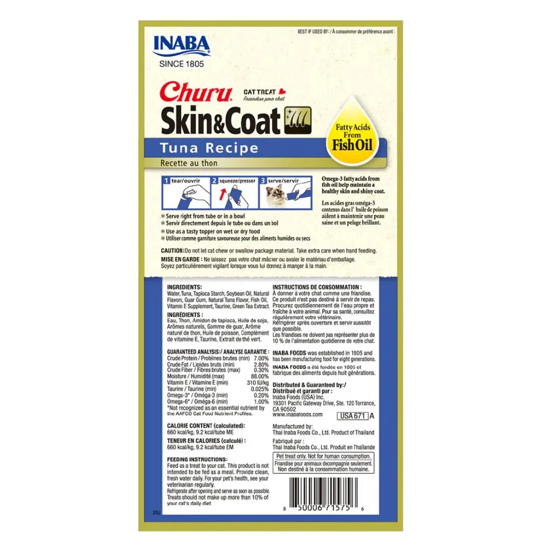 Churu Skin & Coat Tuna – Caja con 6 Bolsas (4 Tubos c/u)