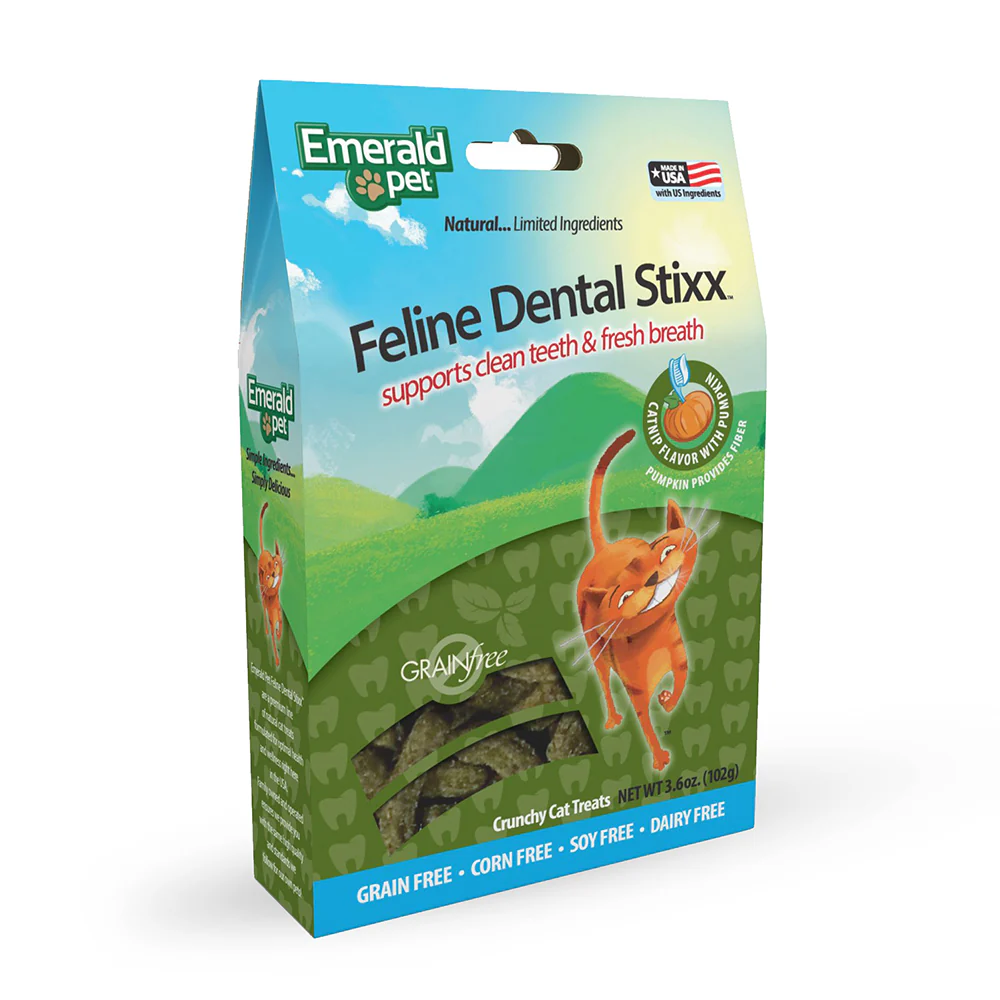 Emerald Pet Dental Stixx para Gato Sin Granos – Catnip y Calabaza 3.6 oz