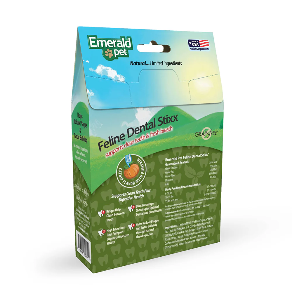 Emerald Pet Dental Stixx para Gato Sin Granos – Catnip y Calabaza 3.6 oz