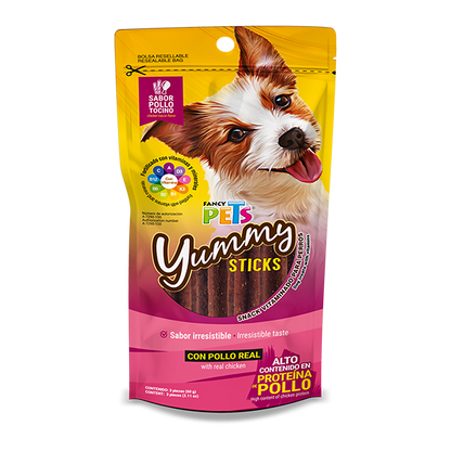 Yummy Sticks Premio para Perro Adulto Sabor Pollo y Tocino 60 g 3 Pz