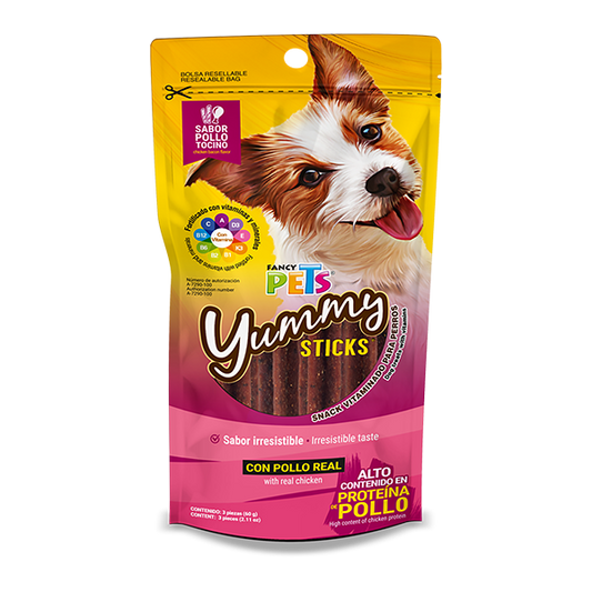 Yummy Sticks Premio para Perro Adulto Sabor Pollo y Tocino 60 g 3 Pz