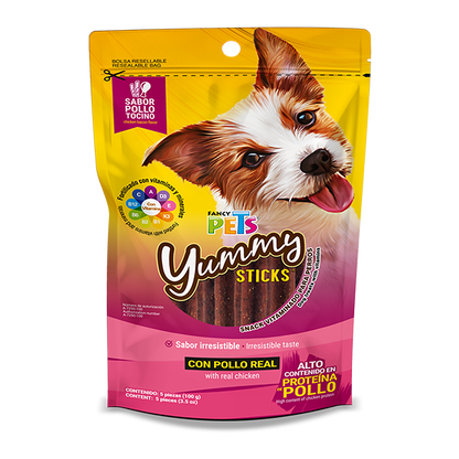 Yummy Sticks Premio para Perro Adulto Sabor Pollo y Tocino 100 g 5 Pz
