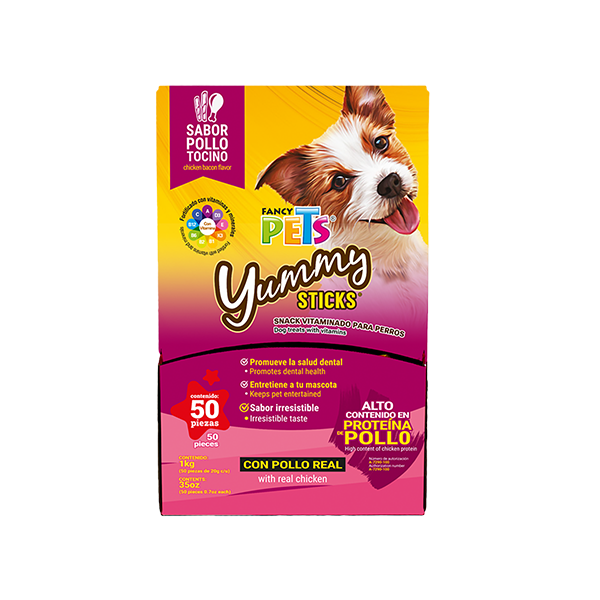 Yummy Sticks Premio para Perro Adulto Sabor Pollo y Tocino 1 kg 50 Pz