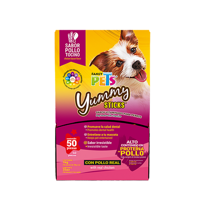 Yummy Sticks Premio para Perro Adulto Sabor Pollo y Tocino 1 kg 50 Pz