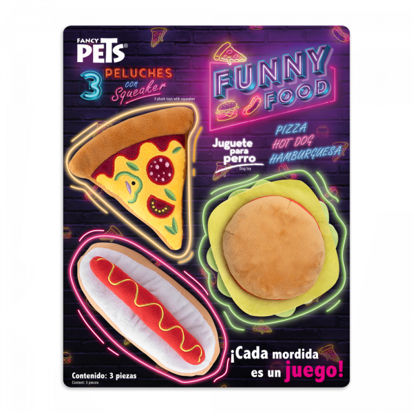 3 Pack Juguetes Funny Food con Squeaker – Diversión para Perros
