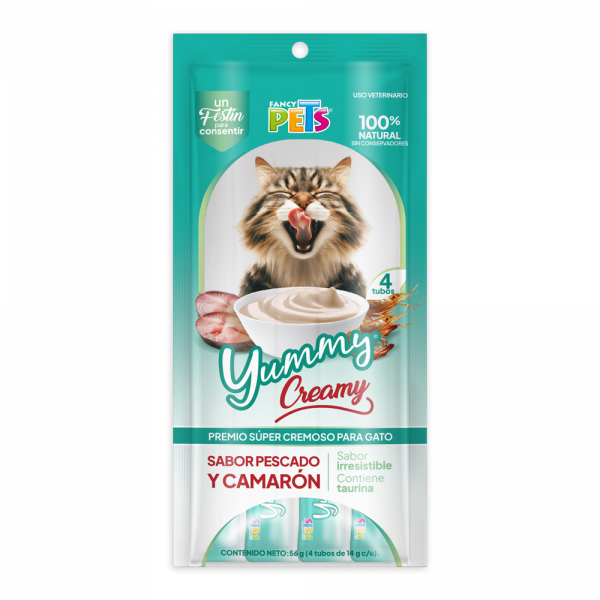 UMMY CREAMY PARA GATO SABOR PESCADO Y CAMARON