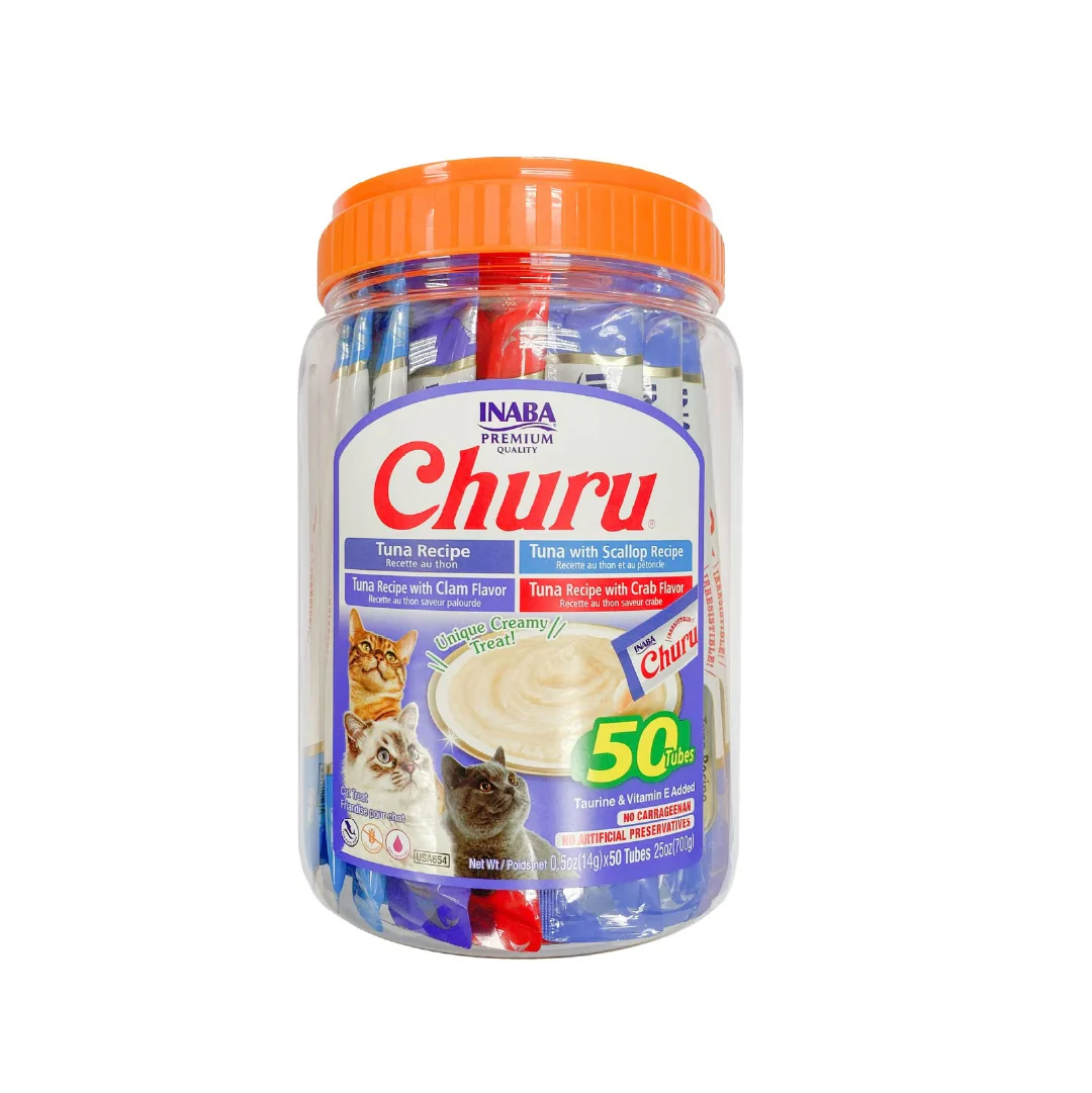 Inaba Churu Bote 50 Piezas Mix Vieira y Almeja – Snack Cremoso para Gato